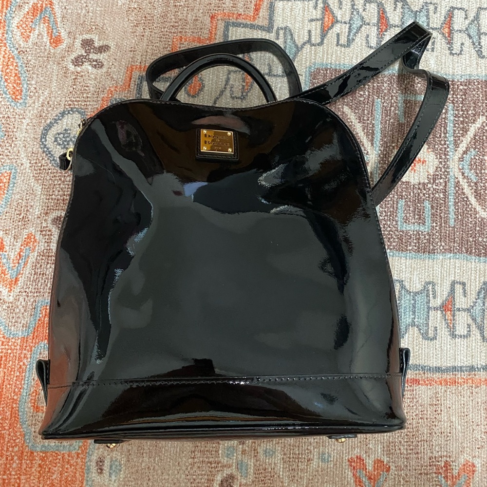 Downey & Bourke Pod Zip Backpack Patent Leather Black
